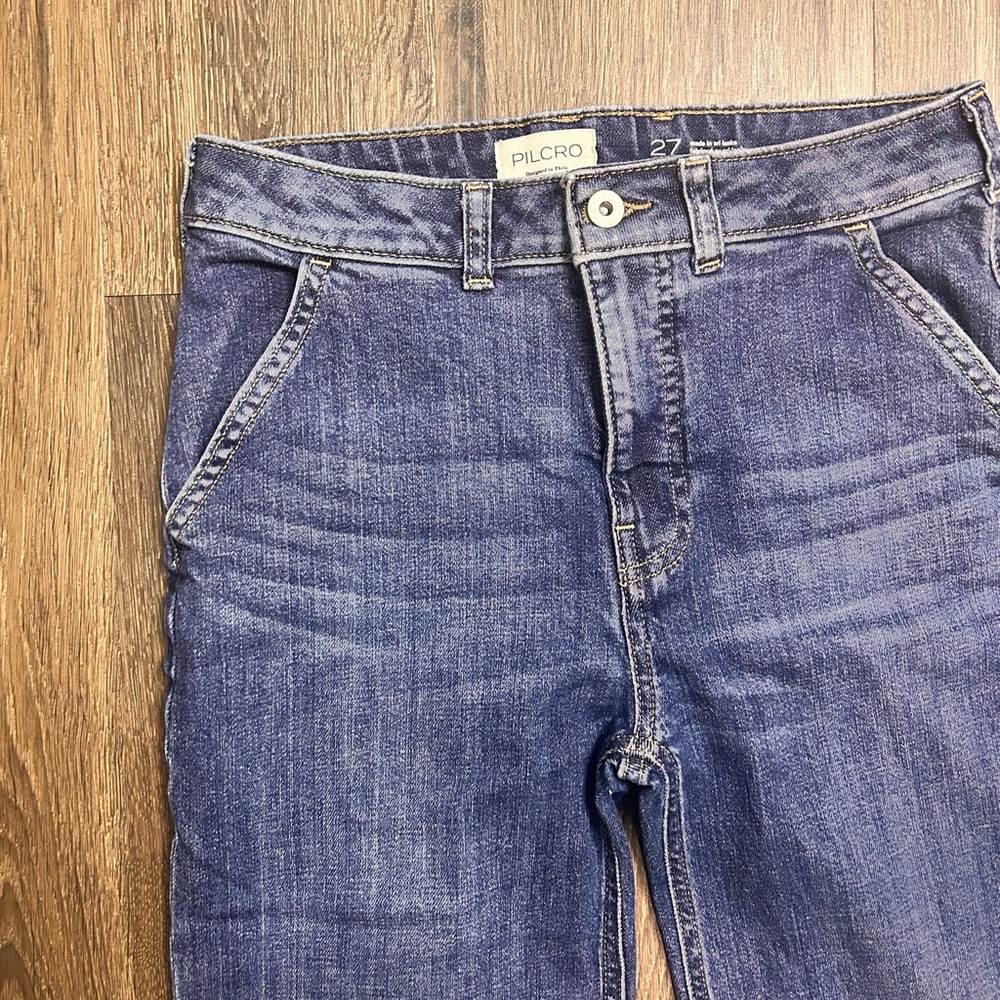 Pilcro Anthropologie Women’s Classic Blue Cuffed Wide Leg Denim Jeans Size 27 - Picture 2 of 6